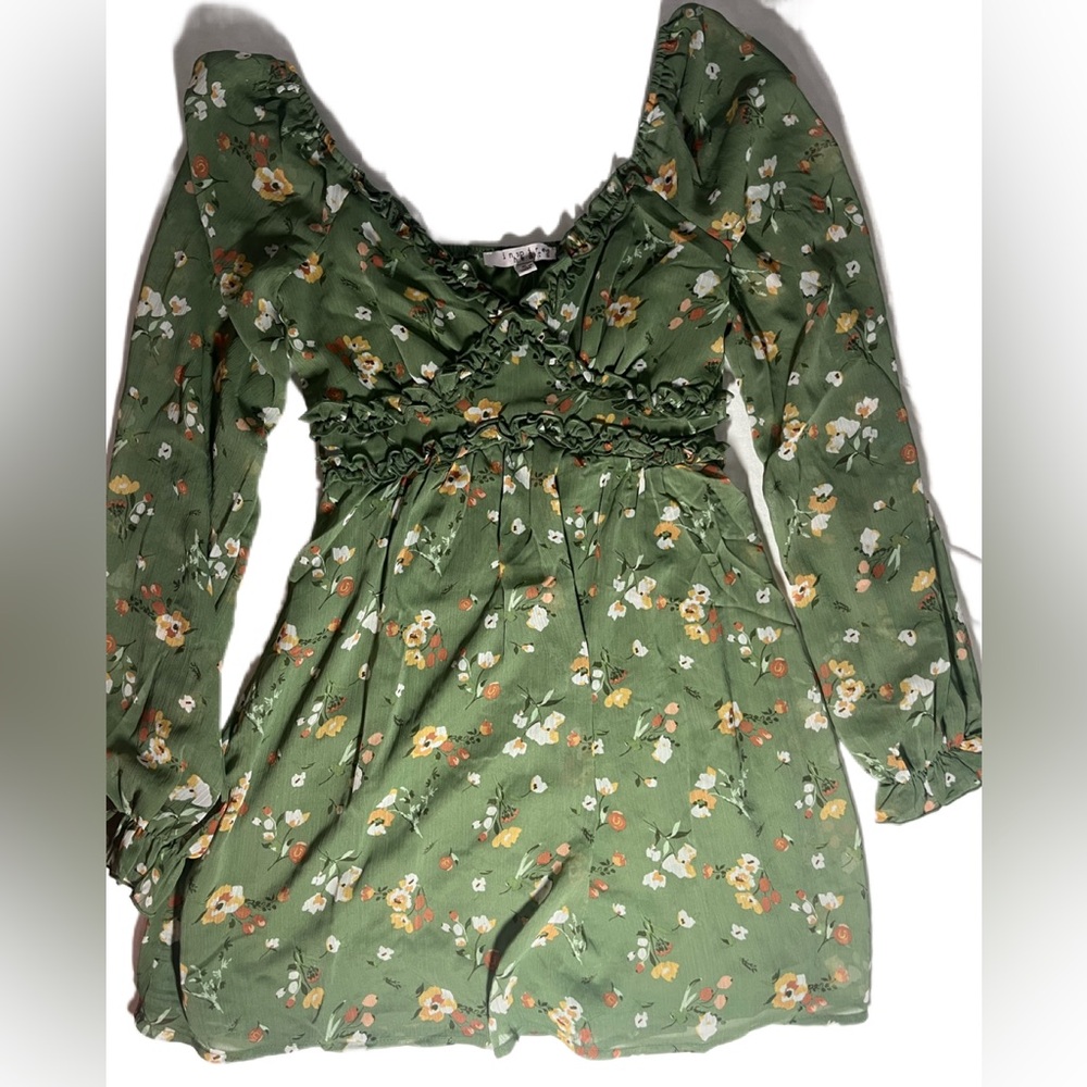 Inspired Hearts Green Floral Smock Long Sleeved Blouse Women’s Size Small NWT